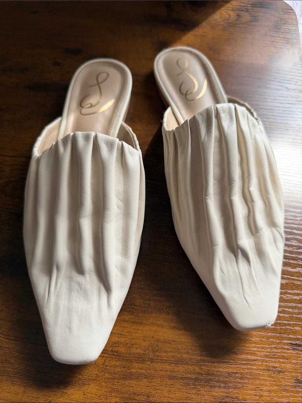 Sam Edelman Cream Ruched Slide Mules